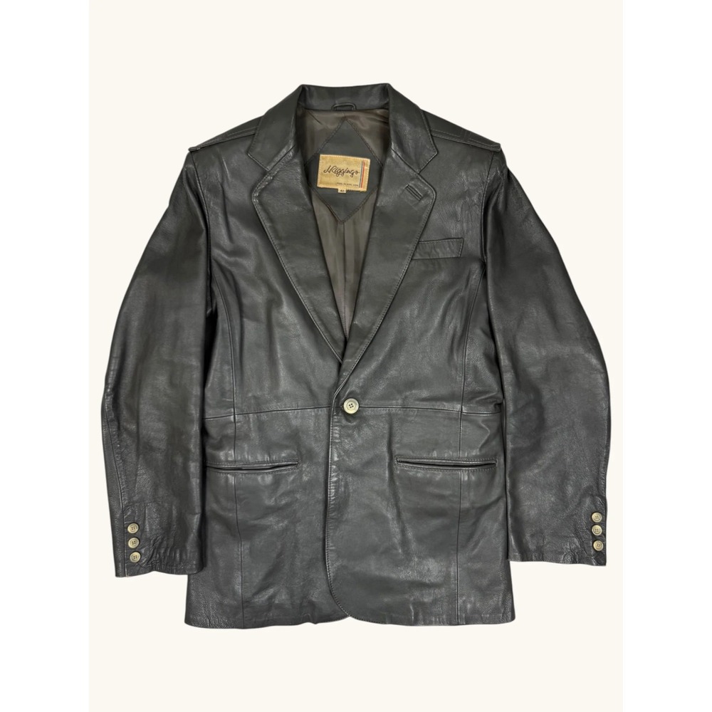J. Riggins Vintage Mens Leather Blazer Jacket Gray Single Breasted Size 42